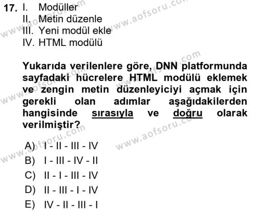 İçerik Yönetim Sistemleri Dersi 2023 - 2024 Yılı Yaz Okulu Sınavı 17. Soru