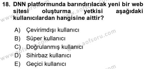 İçerik Yönetim Sistemleri Dersi 2023 - 2024 Yılı Yaz Okulu Sınavı 18. Soru