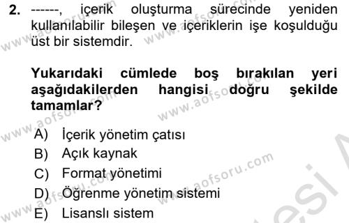 İçerik Yönetim Sistemleri Dersi 2023 - 2024 Yılı Yaz Okulu Sınavı 2. Soru