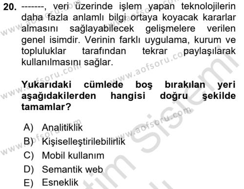 İçerik Yönetim Sistemleri Dersi 2023 - 2024 Yılı Yaz Okulu Sınavı 20. Soru