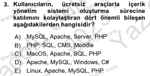 İçerik Yönetim Sistemleri Dersi 2023 - 2024 Yılı Yaz Okulu Sınavı 3. Soru