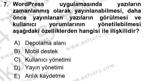 İçerik Yönetim Sistemleri Dersi 2023 - 2024 Yılı Yaz Okulu Sınavı 7. Soru