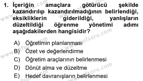 Öğrenme Yönetim Sistemleri Dersi 2020 - 2021 Yılı Yaz Okulu Sınavı 1. Soru