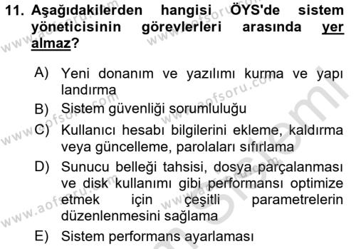 Öğrenme Yönetim Sistemleri Dersi 2020 - 2021 Yılı Yaz Okulu Sınavı 11. Soru