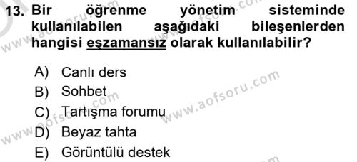 Öğrenme Yönetim Sistemleri Dersi 2020 - 2021 Yılı Yaz Okulu Sınavı 13. Soru