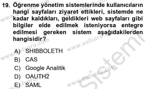 Öğrenme Yönetim Sistemleri Dersi 2020 - 2021 Yılı Yaz Okulu Sınavı 19. Soru