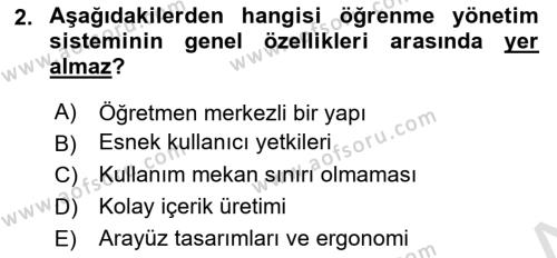 Öğrenme Yönetim Sistemleri Dersi 2020 - 2021 Yılı Yaz Okulu Sınavı 2. Soru