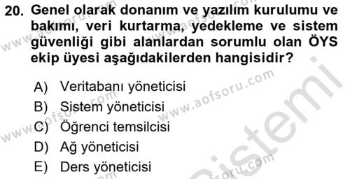 Öğrenme Yönetim Sistemleri Dersi 2021 - 2022 Yılı (Vize) Ara Sınavı 20. Soru