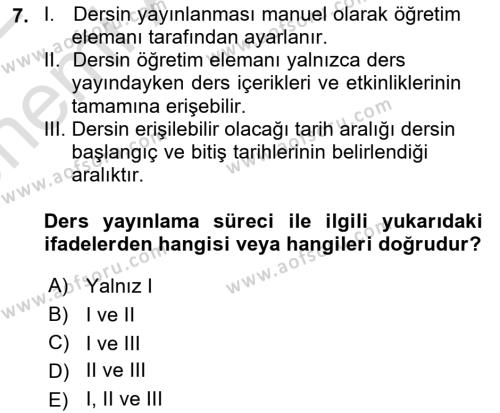 Öğrenme Yönetim Sistemleri Dersi 2021 - 2022 Yılı (Vize) Ara Sınavı 7. Soru