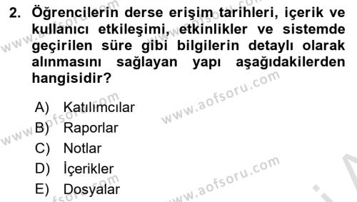 Öğrenme Yönetim Sistemleri Dersi 2021 - 2022 Yılı (Final) Dönem Sonu Sınavı 2. Soru