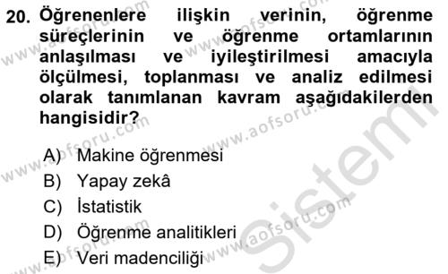 Öğrenme Yönetim Sistemleri Dersi 2021 - 2022 Yılı (Final) Dönem Sonu Sınavı 20. Soru