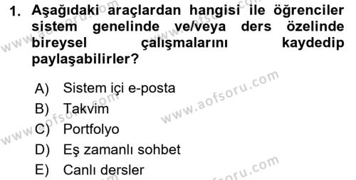 Öğrenme Yönetim Sistemleri Dersi 2021 - 2022 Yılı Yaz Okulu Sınavı 1. Soru