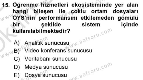 Öğrenme Yönetim Sistemleri Dersi 2021 - 2022 Yılı Yaz Okulu Sınavı 15. Soru