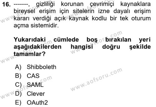 Öğrenme Yönetim Sistemleri Dersi 2021 - 2022 Yılı Yaz Okulu Sınavı 16. Soru