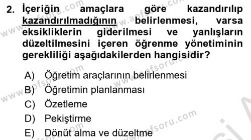 Öğrenme Yönetim Sistemleri Dersi 2021 - 2022 Yılı Yaz Okulu Sınavı 2. Soru