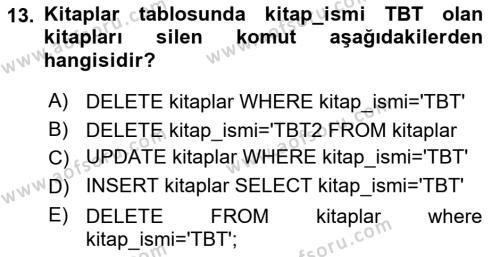 Web Yayıncılığı Dersi 2020 - 2021 Yılı Yaz Okulu Sınavı 13. Soru