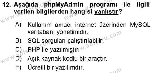 Web Yayıncılığı Dersi 2021 - 2022 Yılı (Final) Dönem Sonu Sınavı 12. Soru