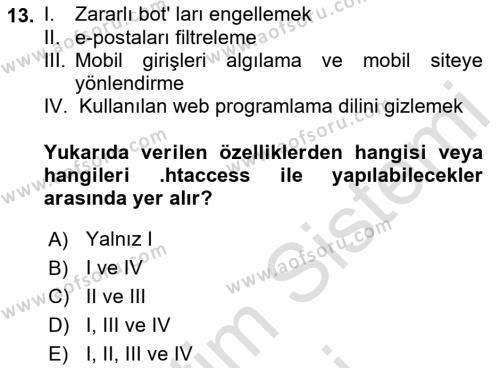 Web Yayıncılığı Dersi 2021 - 2022 Yılı (Final) Dönem Sonu Sınavı 13. Soru