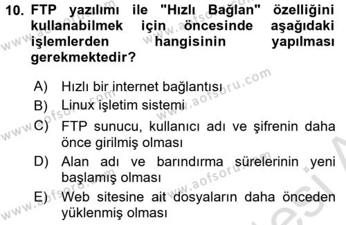 Web Yayıncılığı Dersi 2021 - 2022 Yılı Yaz Okulu Sınavı 10. Soru