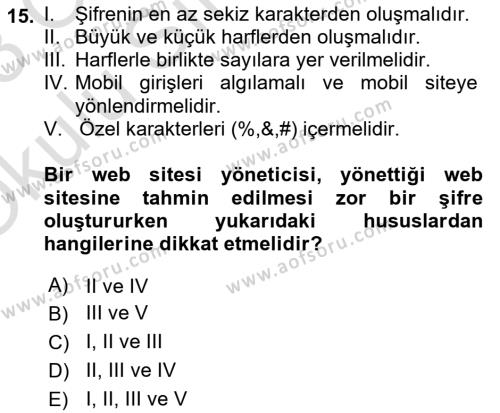 Web Yayıncılığı Dersi 2022 - 2023 Yılı Yaz Okulu Sınavı 15. Soru