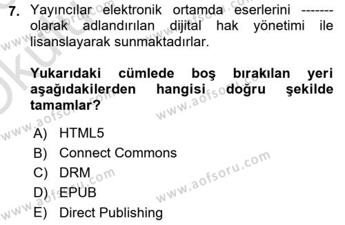 Web Yayıncılığı Dersi 2022 - 2023 Yılı Yaz Okulu Sınavı 7. Soru