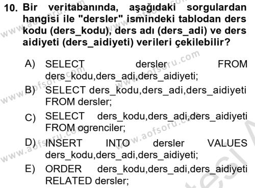 Web Yayıncılığı Dersi 2023 - 2024 Yılı (Final) Dönem Sonu Sınavı 10. Soru