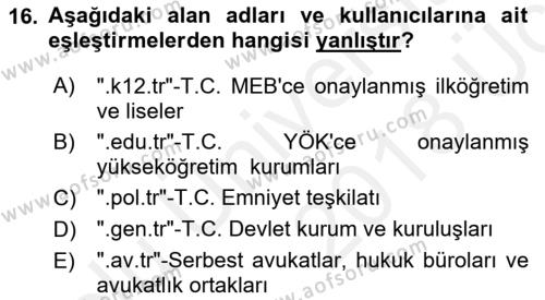 Web’de Telif Hakları ve Etik Dersi 2017 - 2018 Yılı 3 Ders Sınavı 16. Soru