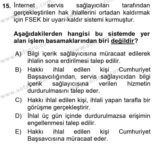 Web’de Telif Hakları ve Etik Dersi 2018 - 2019 Yılı (Vize) Ara Sınavı 15. Soru