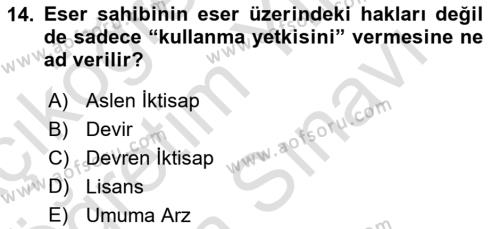 Web’de Telif Hakları ve Etik Dersi 2021 - 2022 Yılı (Vize) Ara Sınavı 14. Soru