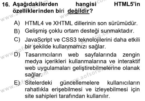 Web’de Telif Hakları ve Etik Dersi 2021 - 2022 Yılı (Vize) Ara Sınavı 16. Soru