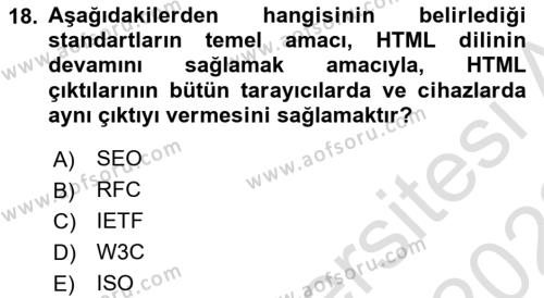 Web’de Telif Hakları ve Etik Dersi 2021 - 2022 Yılı (Vize) Ara Sınavı 18. Soru