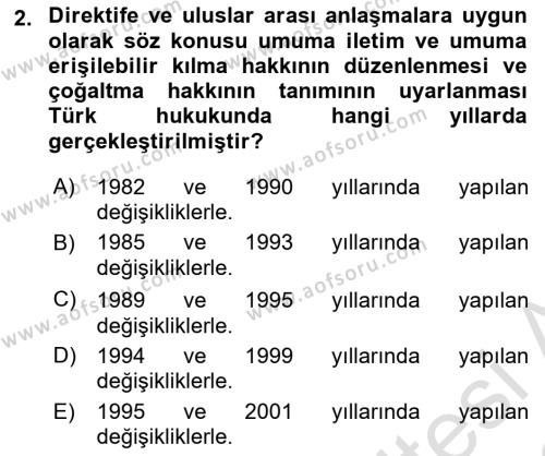 Web’de Telif Hakları ve Etik Dersi 2021 - 2022 Yılı (Vize) Ara Sınavı 2. Soru