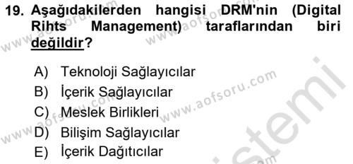 Web’de Telif Hakları ve Etik Dersi 2021 - 2022 Yılı (Final) Dönem Sonu Sınavı 19. Soru