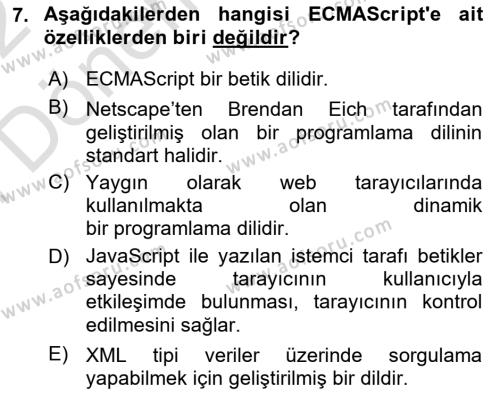 Web’de Telif Hakları ve Etik Dersi 2021 - 2022 Yılı (Final) Dönem Sonu Sınavı 7. Soru