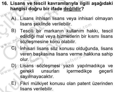 Web’de Telif Hakları ve Etik Dersi 2021 - 2022 Yılı Yaz Okulu Sınavı 16. Soru