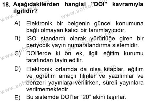 Web’de Telif Hakları ve Etik Dersi 2021 - 2022 Yılı Yaz Okulu Sınavı 18. Soru