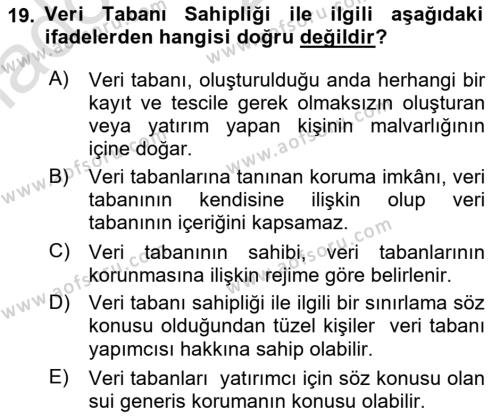 Web’de Telif Hakları ve Etik Dersi 2021 - 2022 Yılı Yaz Okulu Sınavı 19. Soru