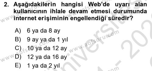 Web’de Telif Hakları ve Etik Dersi 2021 - 2022 Yılı Yaz Okulu Sınavı 2. Soru