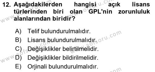 Web’de Telif Hakları ve Etik Dersi 2022 - 2023 Yılı Yaz Okulu Sınavı 12. Soru