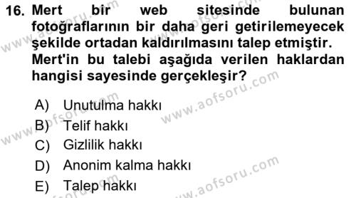 Web’de Telif Hakları ve Etik Dersi 2022 - 2023 Yılı Yaz Okulu Sınavı 16. Soru