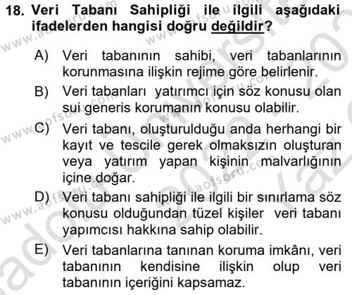 Web’de Telif Hakları ve Etik Dersi 2022 - 2023 Yılı Yaz Okulu Sınavı 18. Soru