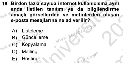 Web’de Telif Hakları ve Etik Dersi 2023 - 2024 Yılı (Final) Dönem Sonu Sınavı 16. Soru