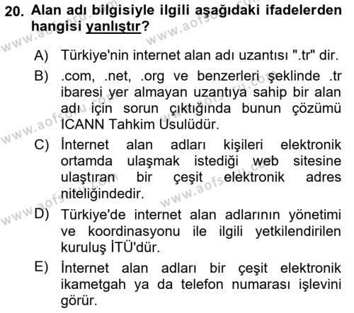 Web’de Telif Hakları ve Etik Dersi 2023 - 2024 Yılı (Final) Dönem Sonu Sınavı 20. Soru