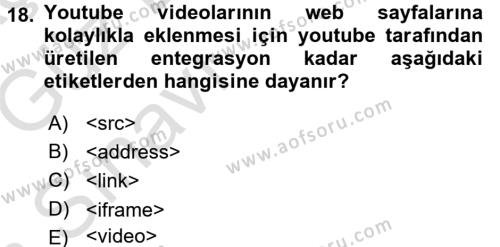 Web Tabanlı Kodlama Dersi 2017 - 2018 Yılı (Vize) Ara Sınavı 18. Soru