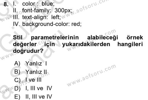 Web Tabanlı Kodlama Dersi 2017 - 2018 Yılı (Vize) Ara Sınavı 8. Soru