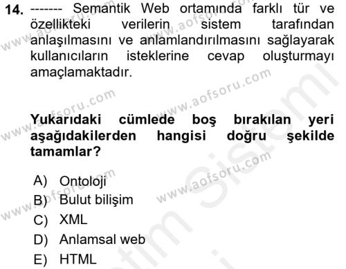 Web Tabanlı Kodlama Dersi 2018 - 2019 Yılı (Final) Dönem Sonu Sınavı 14. Soru