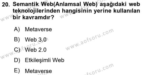 Web Tabanlı Kodlama Dersi 2023 - 2024 Yılı (Final) Dönem Sonu Sınavı 20. Soru