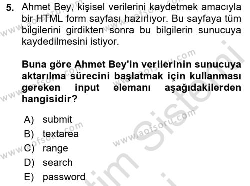 Web Tabanlı Kodlama Dersi 2023 - 2024 Yılı (Final) Dönem Sonu Sınavı 5. Soru