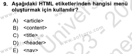 Web Tabanlı Kodlama Dersi 2023 - 2024 Yılı (Final) Dönem Sonu Sınavı 9. Soru