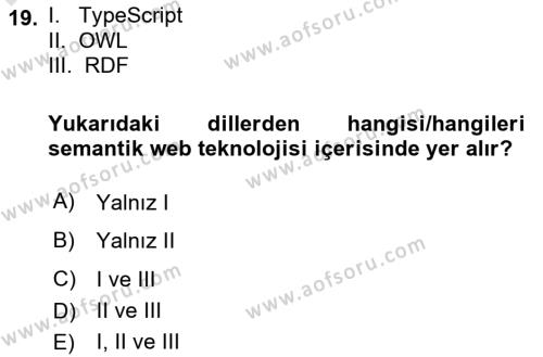 Web Tabanlı Kodlama Dersi 2023 - 2024 Yılı Yaz Okulu Sınavı 19. Soru